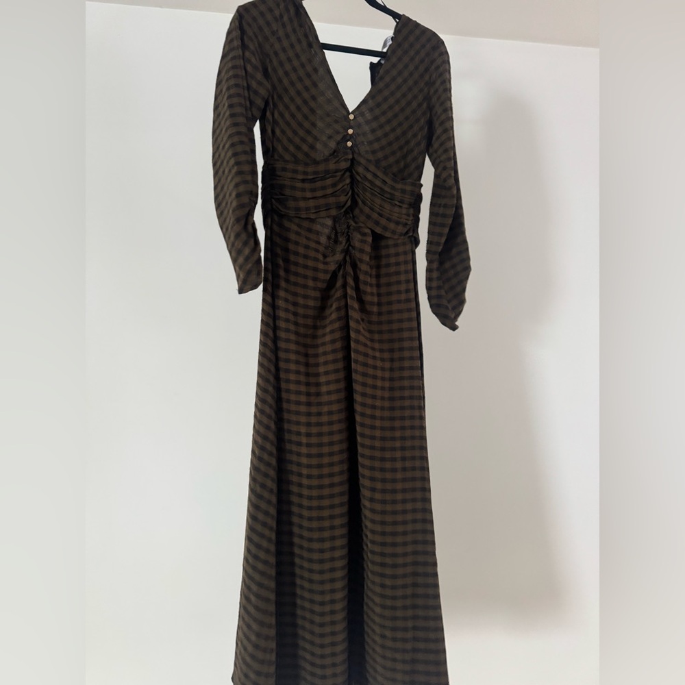 Zara greenish Checkered Dress